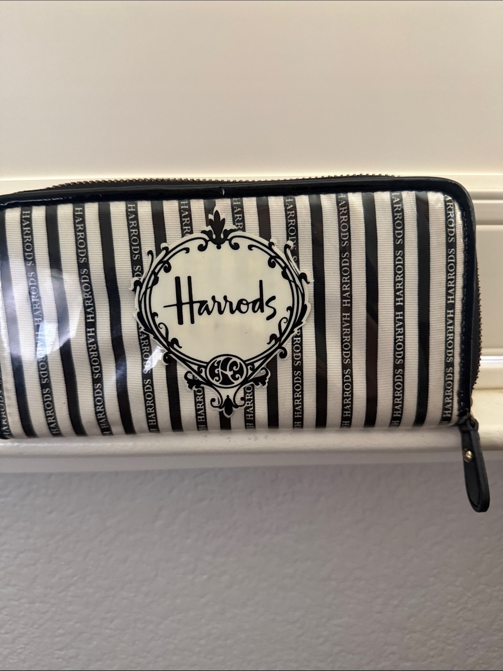 Harrods Black & White Striped Zip-Around Wallet